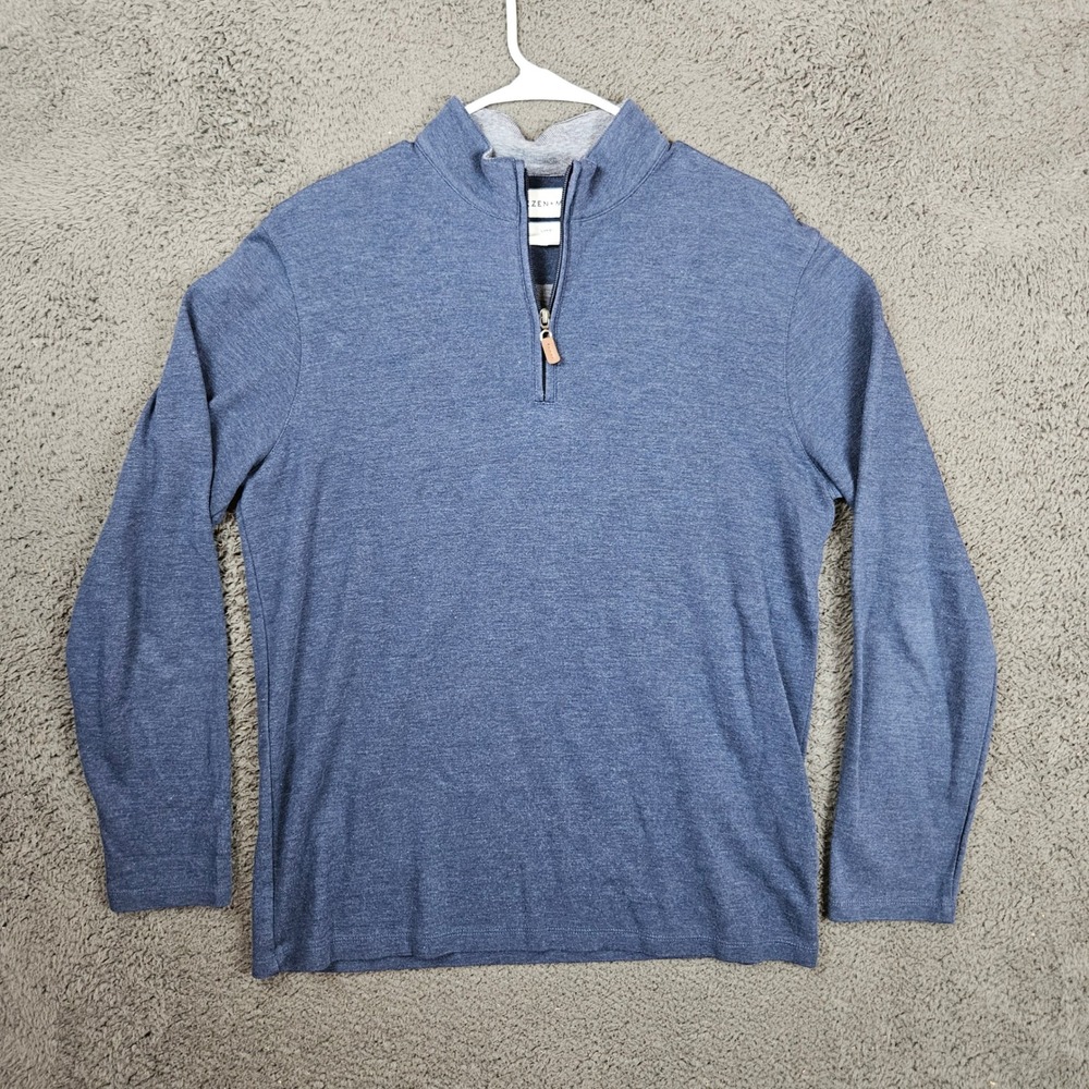 Mizzen+Main Mens Large Blue Heathered Quarter Zip Pullover Sweater